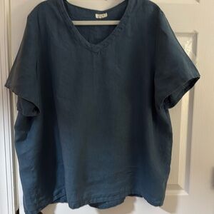 Threads Dark Teal Linen T-Shirt Top Size 3X